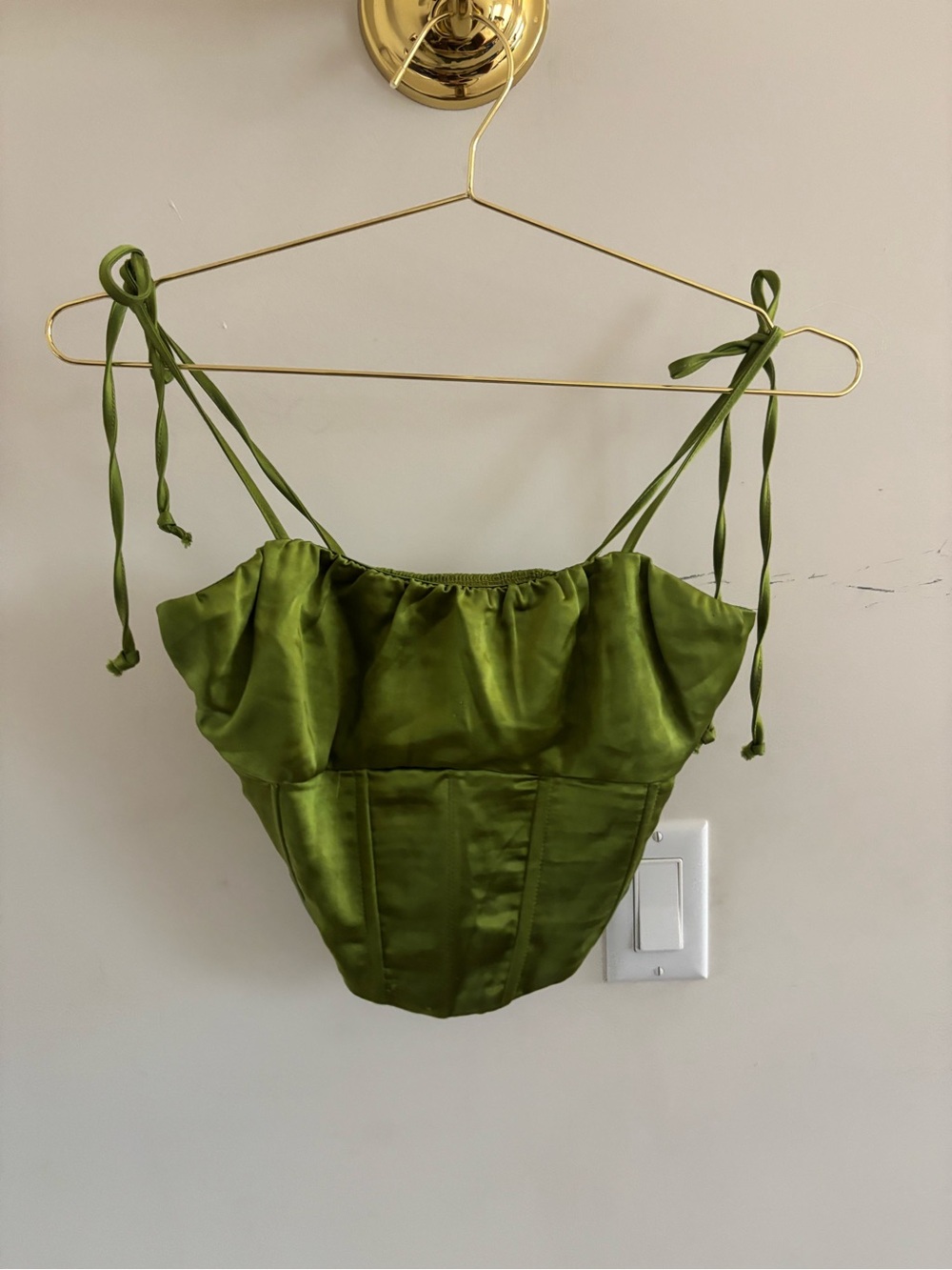 L.A. Hearts Olive Green Satin Corset Crop Top Size M